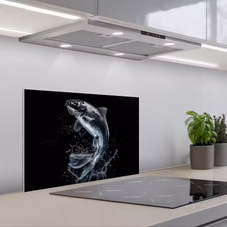 Vis - Koi - Zwart - Water keuken achterwand spatscherm klein -3d_schuin