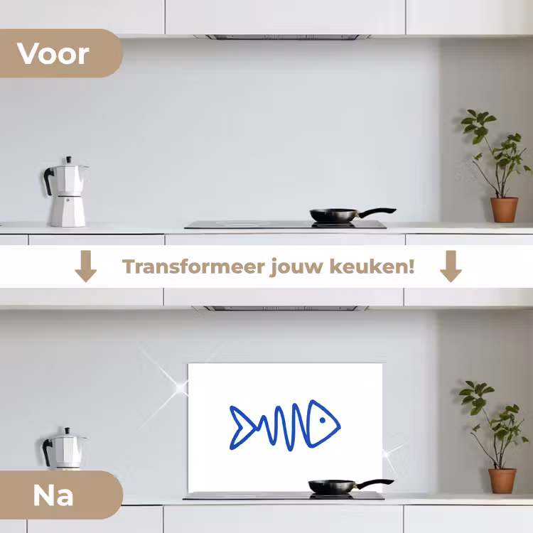 Vis - Minimalistisch - Blauw - Lijn keuken achterwand spatscherm klein -voor_na_NL