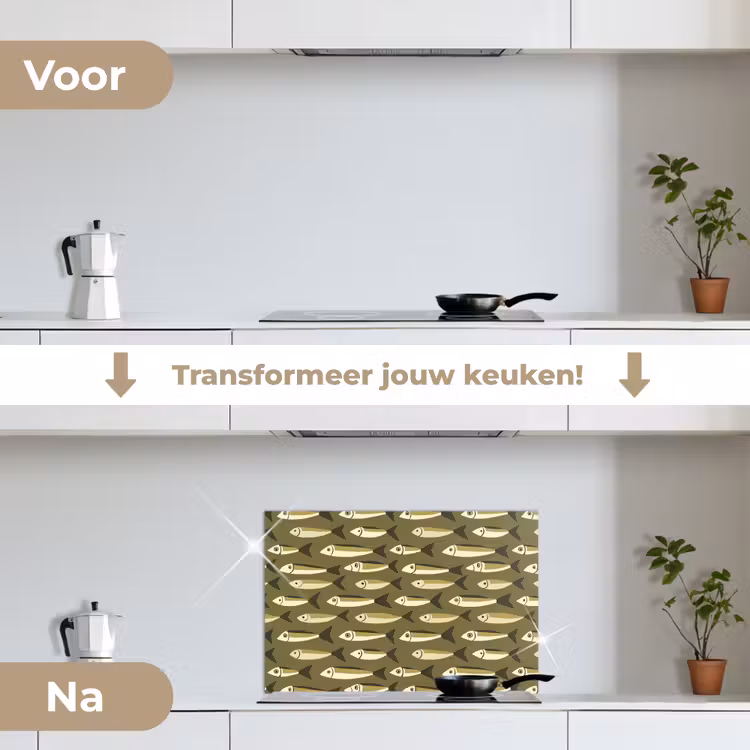 Vis - Patroon - Groen keuken achterwand spatscherm klein 900 -voor_na_NL