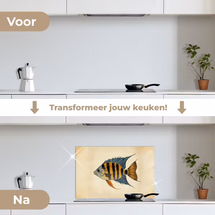 Vis - Tropisch - Strepen - Vinnen keuken achterwand spatscherm klein -voor_na_NL