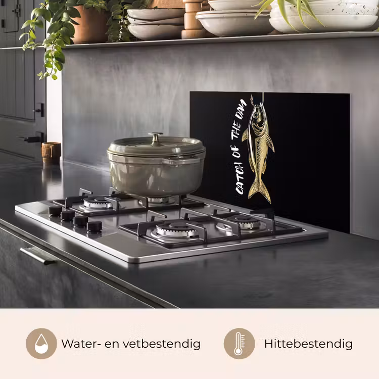 Vis - Zwart - Goud - Tekst keuken achterwand spatscherm klein -usp_NL