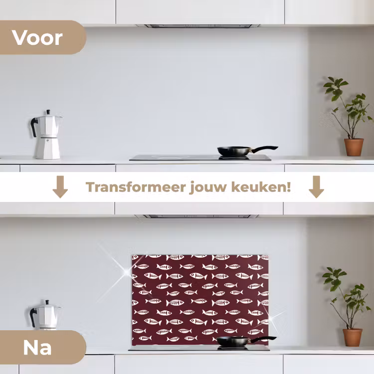 Vissen - Grafisch - Patroon - Donker keuken achterwand spatscherm klein 900 -voor_na_NL