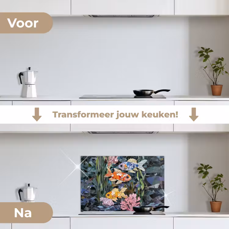 Vissen - Koraal - Zee - Mozaïek keuken achterwand spatscherm klein -voor_na_NL