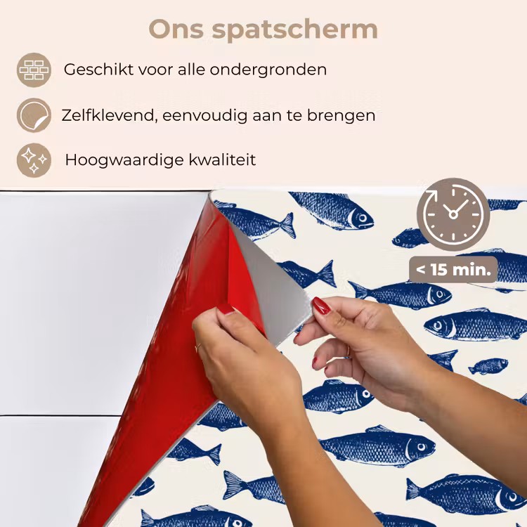 Vissen - Patroon - Blauw - Wit keuken achterwand spatscherm klein 900 -spatscherm_NL