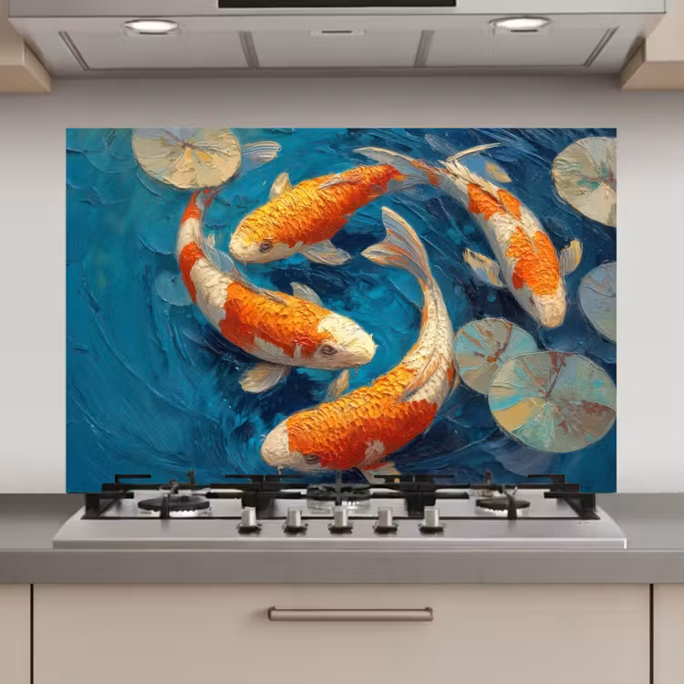 Vissen - Waterlelies - Oranje - Water keuken achterwand spatscherm klein -3d_website