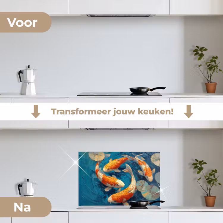 Vissen - Waterlelies - Oranje - Water keuken achterwand spatscherm klein -voor_na_NL