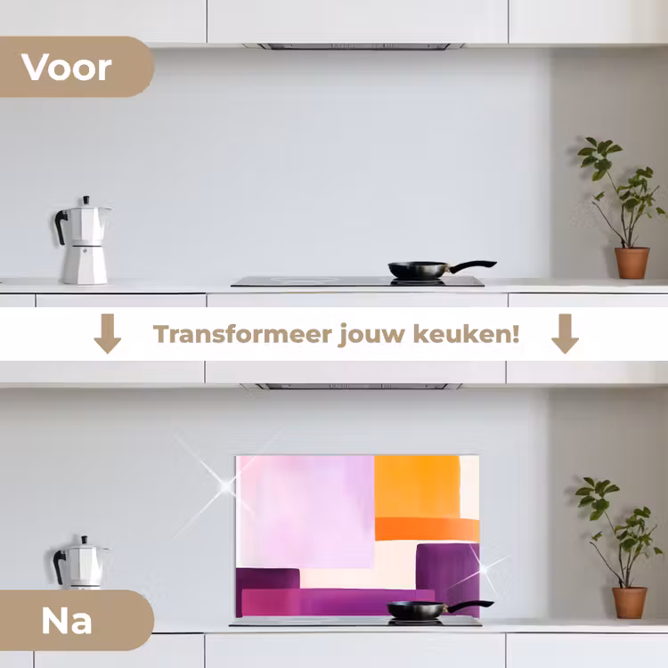 Vlakken - Abstract - Rechthoekig - Oranje keuken achterwand spatscherm klein -voor_na_NL