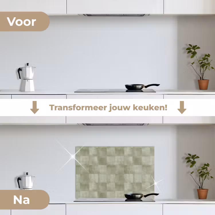 Vlakken - Rustiek - Groen keuken achterwand spatscherm klein 900 -voor_na_NL