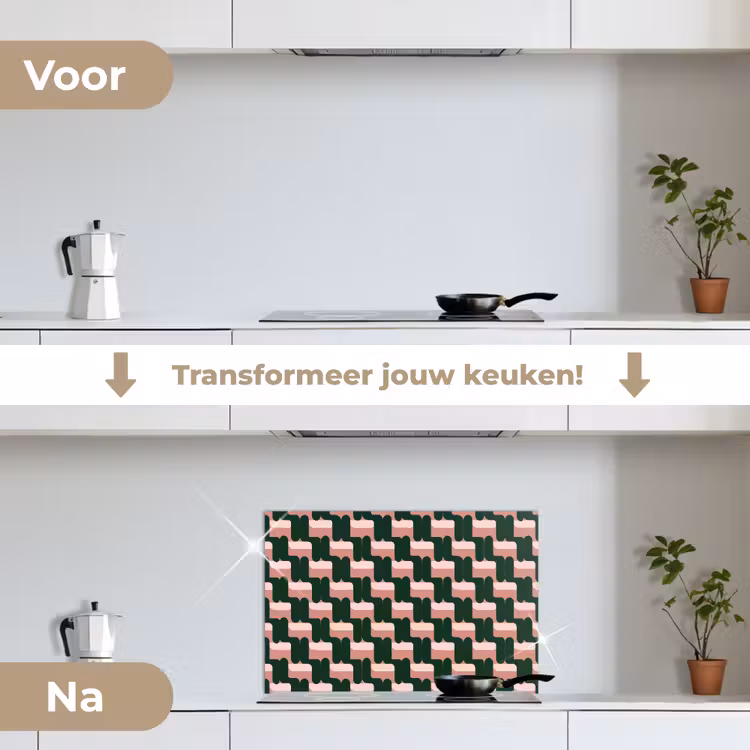 Vlechtpatroon - Groen - Roze - Geometrisch keuken achterwand spatscherm klein 900 -voor_na_NL