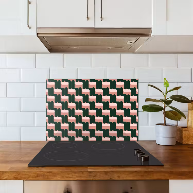Vlechtpatroon - Groen - Roze - Geometrisch keuken achterwand spatscherm klein 900 -sfeer2