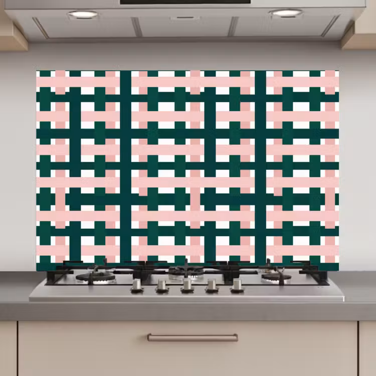 Vlechtpatroon - Groen - Roze - Grafisch keuken achterwand spatscherm klein 900 -3d_website