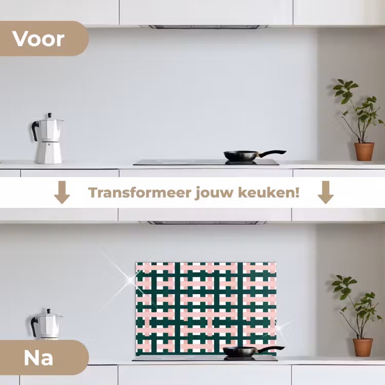 Vlechtpatroon - Groen - Roze - Grafisch keuken achterwand spatscherm klein 900 -voor_na_NL