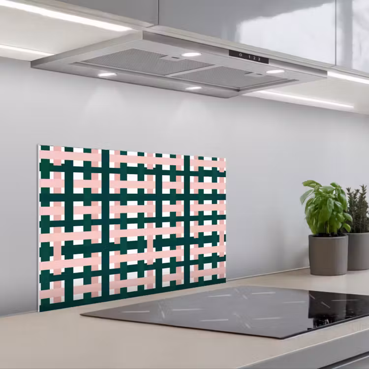 Vlechtpatroon - Groen - Roze - Grafisch keuken achterwand spatscherm klein 900 -3d_schuin