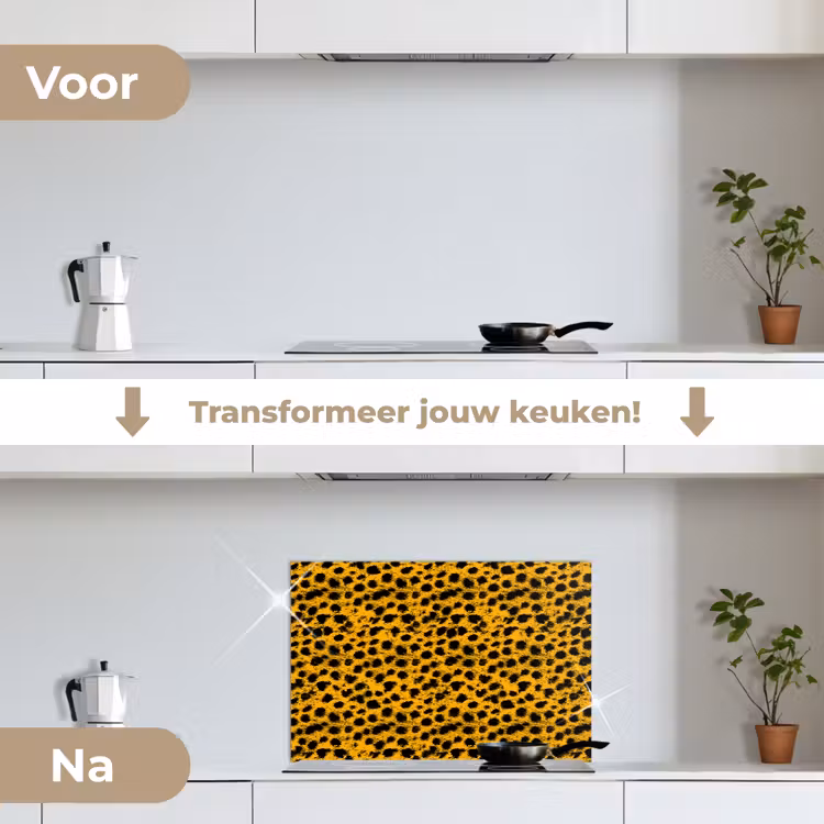 Vlekken - Oranje - Luipaard keuken achterwand spatscherm klein 900 -voor_na_NL