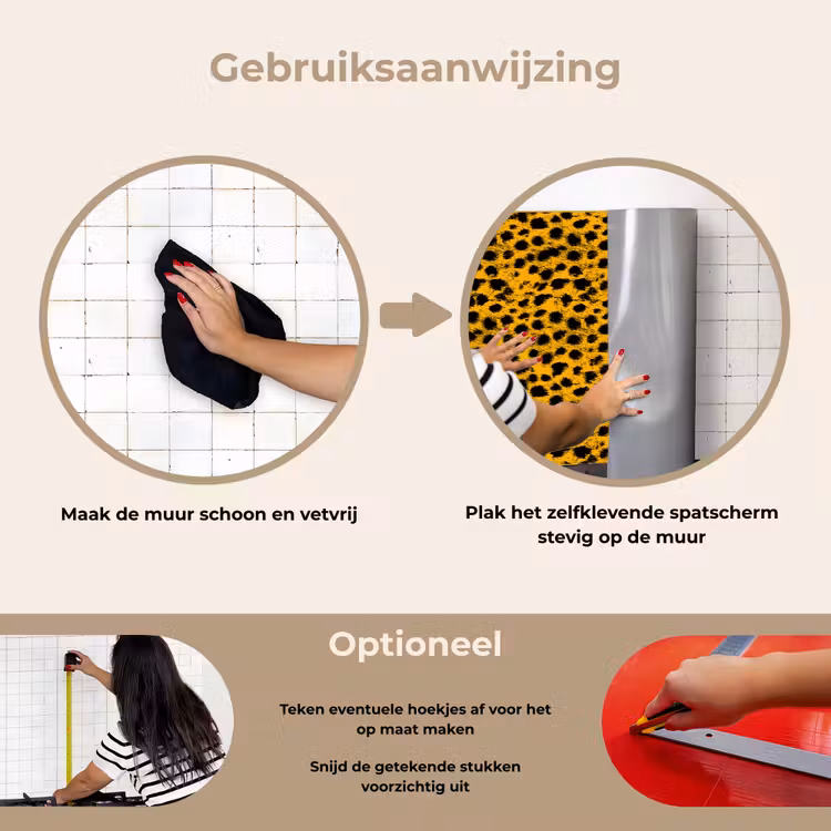 Vlekken - Oranje - Luipaard keuken achterwand spatscherm klein 900 -gebruiksaanwijzing_NL
