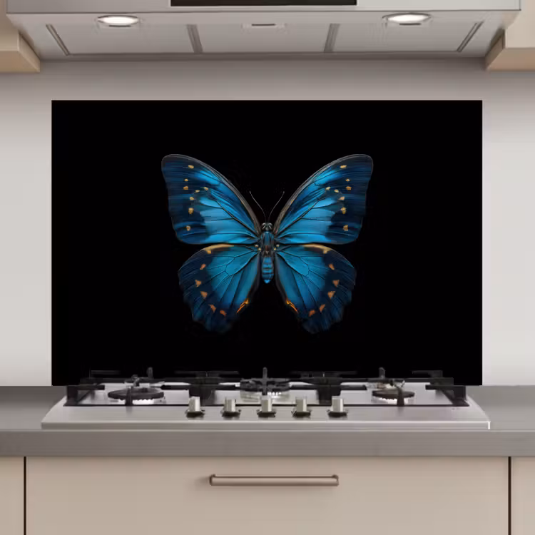 Vlinder - Blauw - Contrast keuken achterwand spatscherm klein -3d_website
