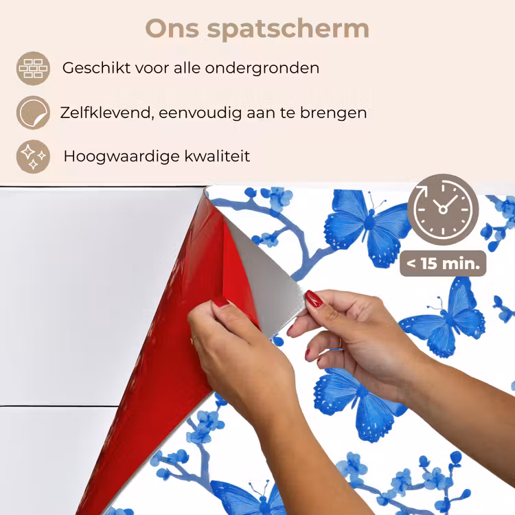 Vlinder - Bloemen - Blauw keuken achterwand spatscherm klein 900 -spatscherm_NL