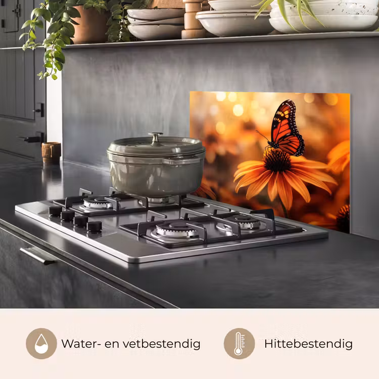 Vlinder - Bloemen - Oranje keuken achterwand spatscherm klein -usp_NL