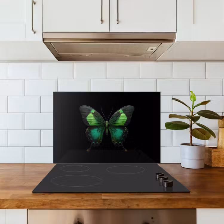 Vlinder - Groen - Opvallend keuken achterwand spatscherm klein -sfeer2