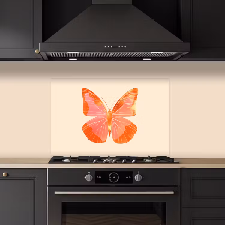 Vlinder - Minimalistisch - Roze keuken achterwand spatscherm klein -sfeer1