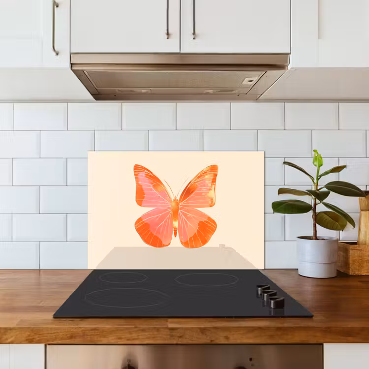 Vlinder - Minimalistisch - Roze keuken achterwand spatscherm klein -sfeer2