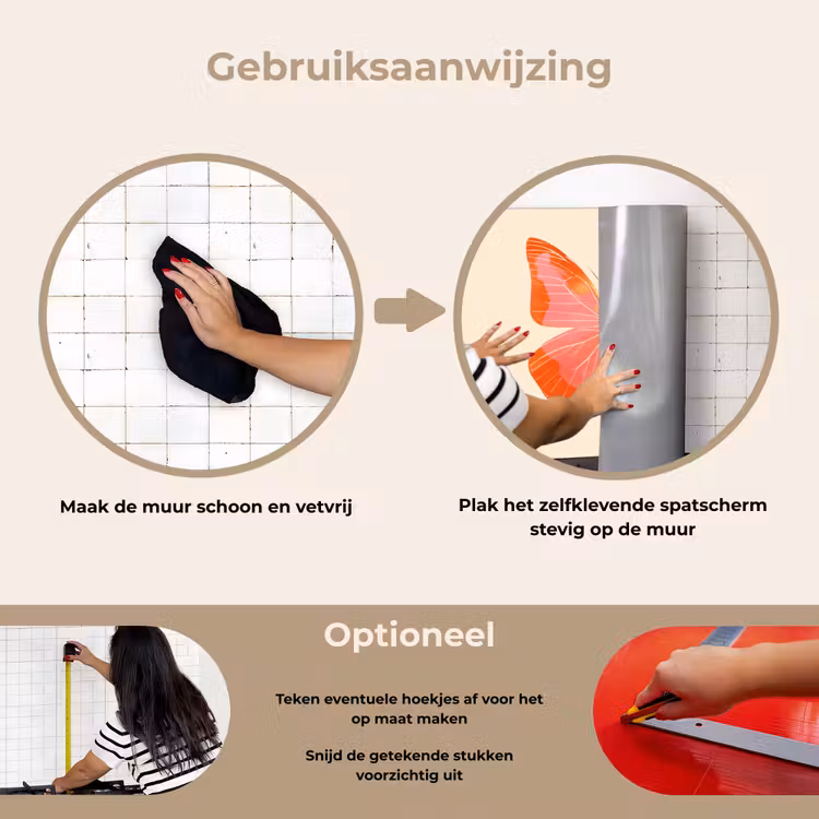 Vlinder - Minimalistisch - Roze keuken achterwand spatscherm klein -gebruiksaanwijzing_NL