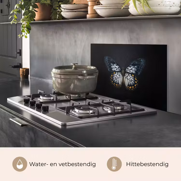 Vlinder - Monochroom - Balans keuken achterwand spatscherm klein -usp_NL