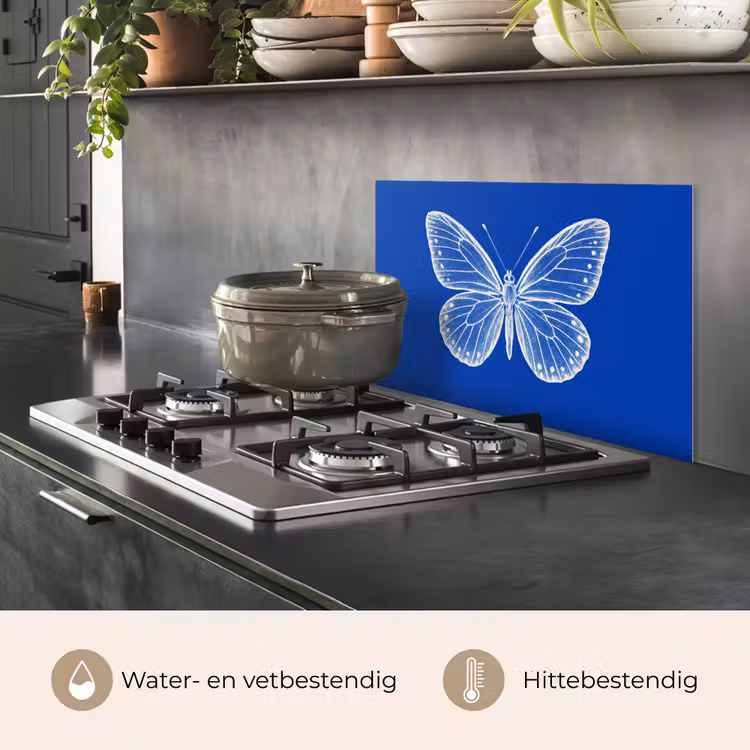 Vlinder - Wit - Getekend - Stippen keuken achterwand spatscherm klein -usp_NL