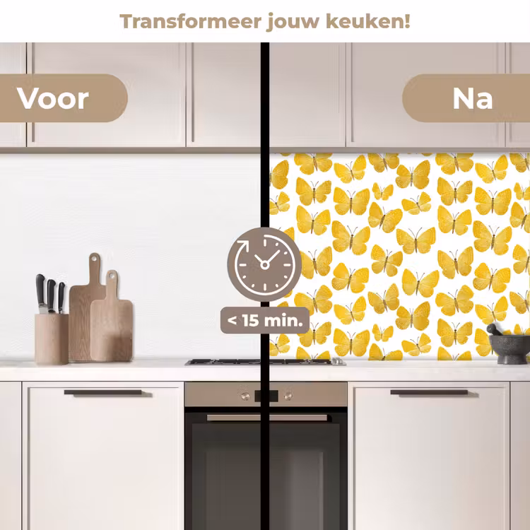 Vlinders - Botanisch - Illustratie - Geel - Wit keuken achterwand 2 middel 871 -voor-na2_NL