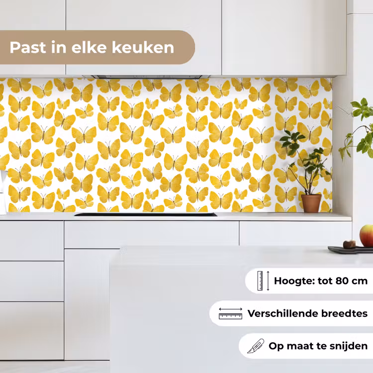Vlinders - Botanisch - Illustratie - Geel - Wit keuken achterwand 2 middel 871 -sfeer4_NL