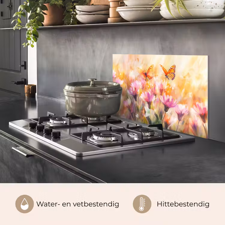 Vlinders - Oranje - Bloemen keuken achterwand spatscherm klein -usp_NL