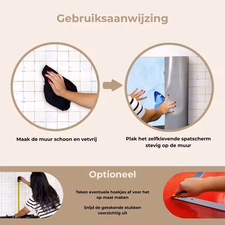 Vlinders - Sierlijk - Blauw keuken achterwand spatscherm klein -gebruiksaanwijzing_NL