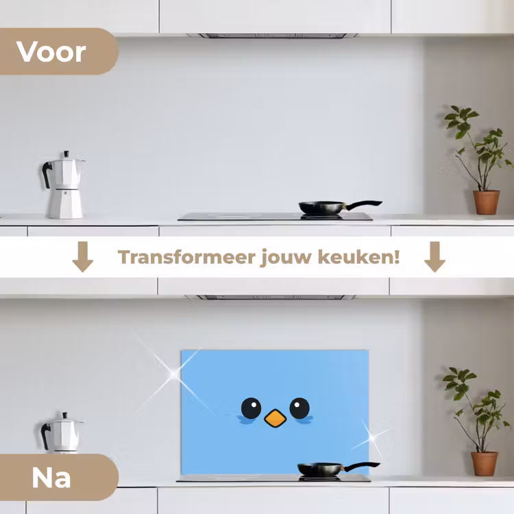 Vogel - Blauw - Eenvoudig keuken achterwand spatscherm klein -voor_na_NL