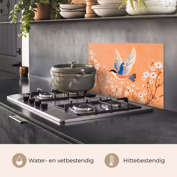 Vogel - Bloesemtakken - Warm - Kleurrijk keuken achterwand spatscherm klein -usp_NL