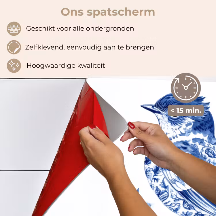 Vogel - Delfts blauw - Illustratie - Bloemen keuken achterwand spatscherm klein -spatscherm_NL