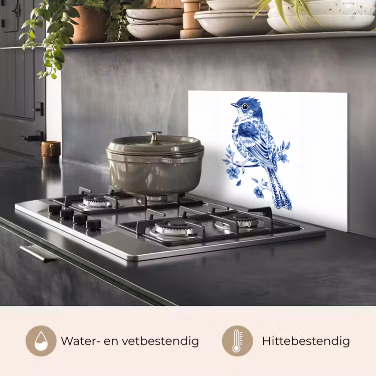 Vogel - Delfts blauw - Illustratie - Bloemen keuken achterwand spatscherm klein -usp_NL