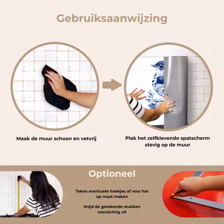 Vogel - Delfts blauw - Illustratie - Bloemen keuken achterwand spatscherm klein -gebruiksaanwijzing_NL