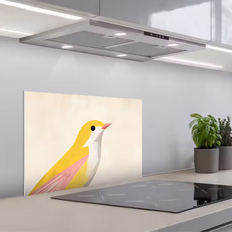 Vogel - Minimalistisch - Geel keuken achterwand spatscherm klein -3d_schuin
