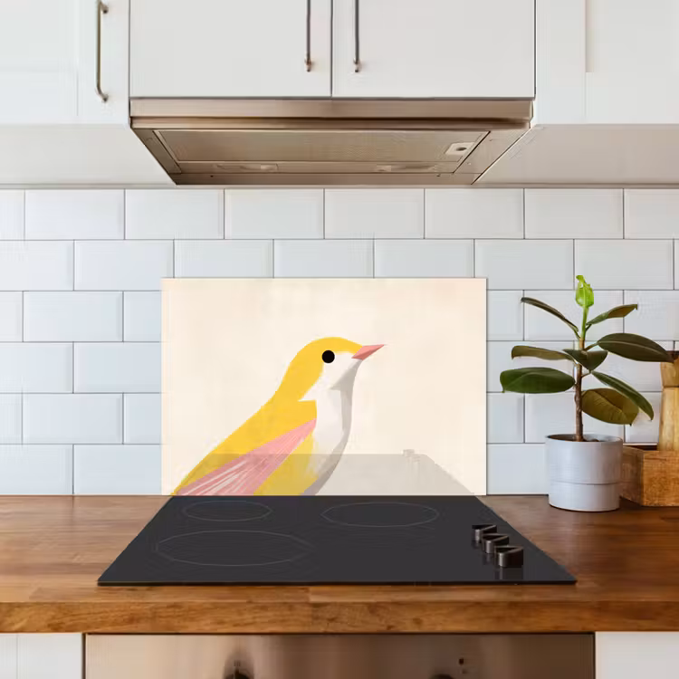 Vogel - Minimalistisch - Geel keuken achterwand spatscherm klein -sfeer2