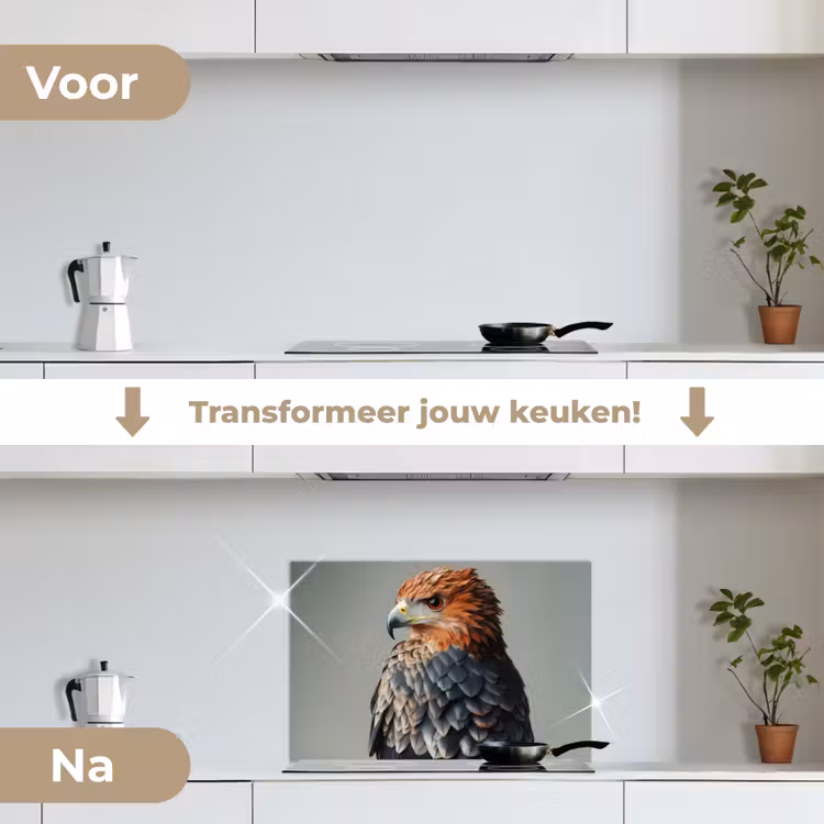Vogel - Realistisch - Veren - Bruin keuken achterwand spatscherm klein -voor_na_NL