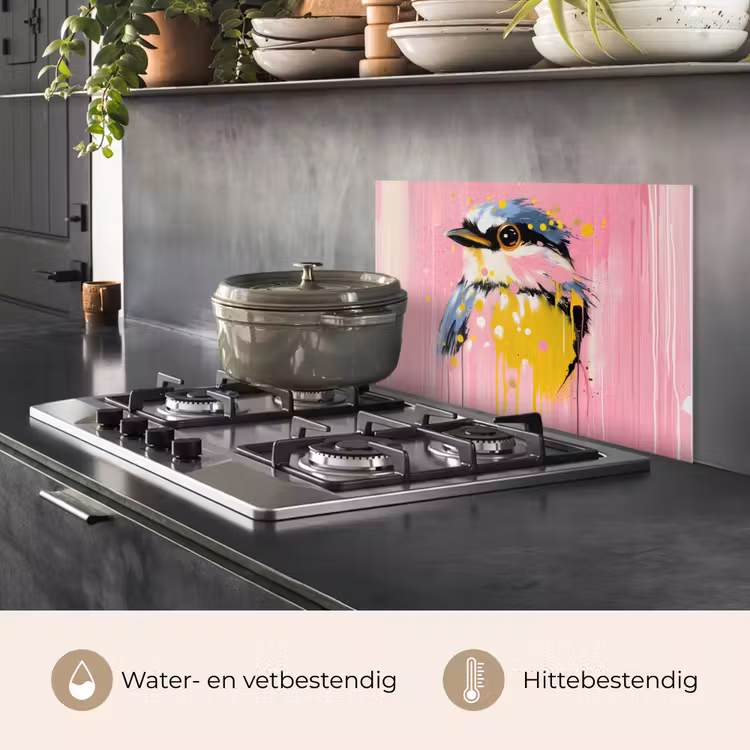 Vogel - Roze - Geel - Blauw keuken achterwand spatscherm klein -usp_NL