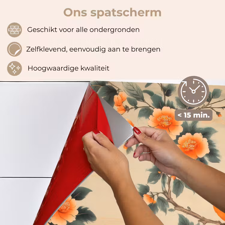 Vogel - Tak - Bloemen - Oranje keuken achterwand spatscherm klein -spatscherm_NL