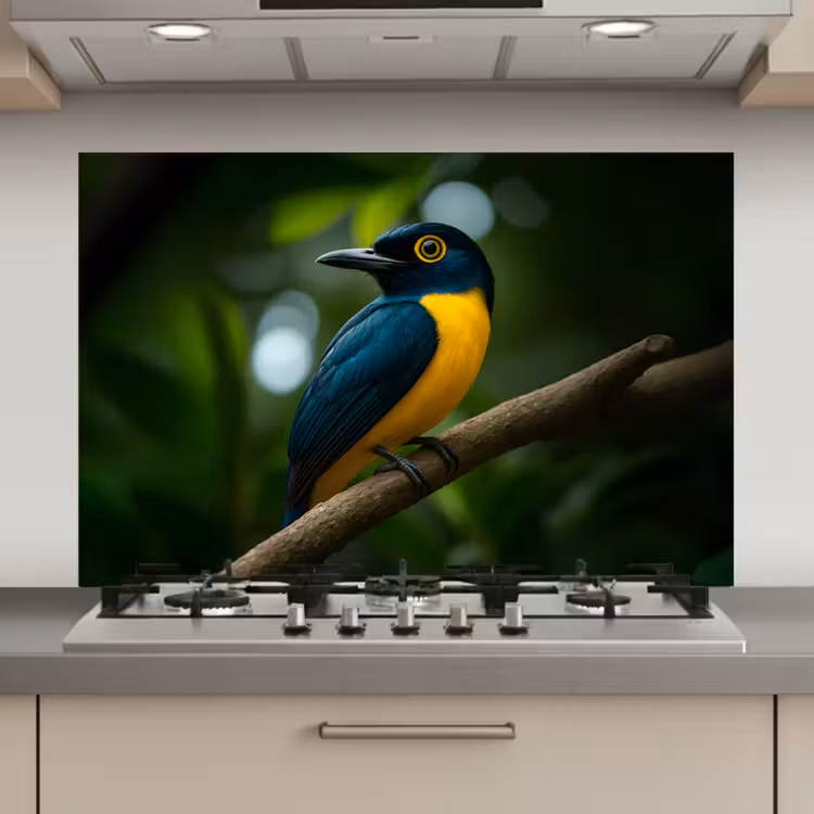 Vogel - Tak - Geel - Bladeren keuken achterwand spatscherm klein -3d_website