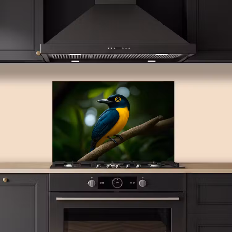Vogel - Tak - Geel - Bladeren keuken achterwand spatscherm klein -sfeer1