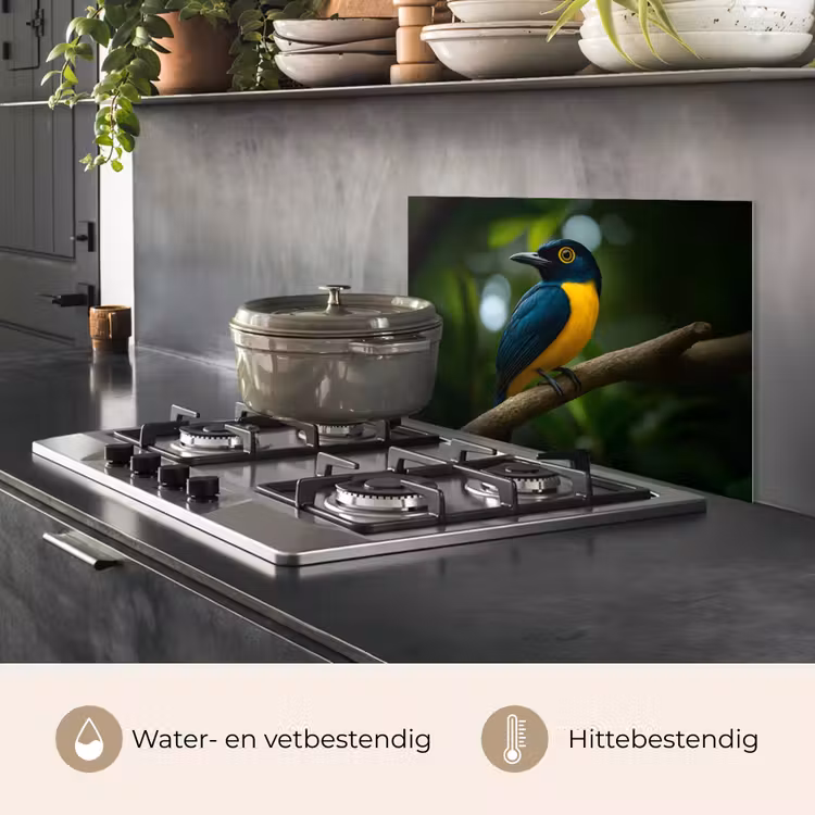 Vogel - Tak - Geel - Bladeren keuken achterwand spatscherm klein -usp_NL