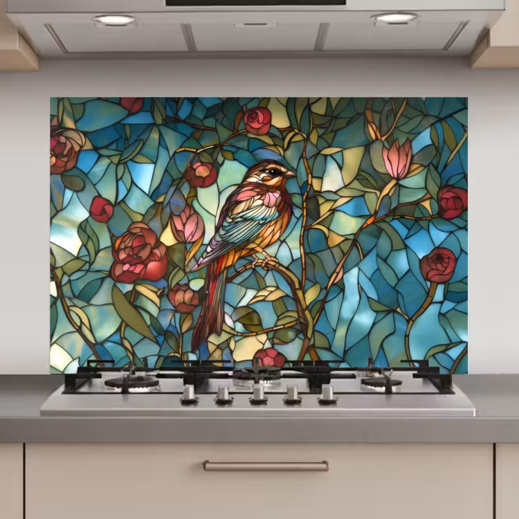 Vogel - Tak - Rozen - Mozaïek keuken achterwand spatscherm klein -3d_website