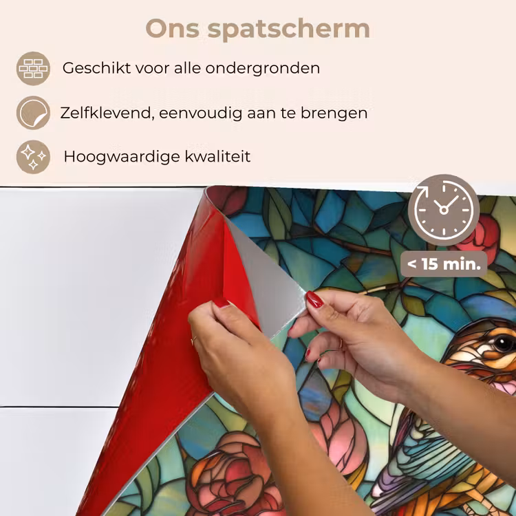 Vogel - Tak - Rozen - Mozaïek keuken achterwand spatscherm klein -spatscherm_NL