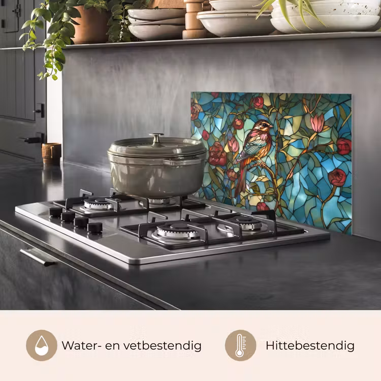 Vogel - Tak - Rozen - Mozaïek keuken achterwand spatscherm klein -usp_NL