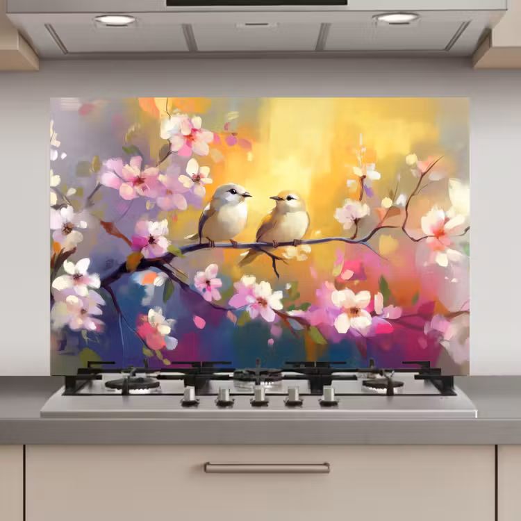 Vogels - Bloemen - Roze keuken achterwand spatscherm klein -3d_website