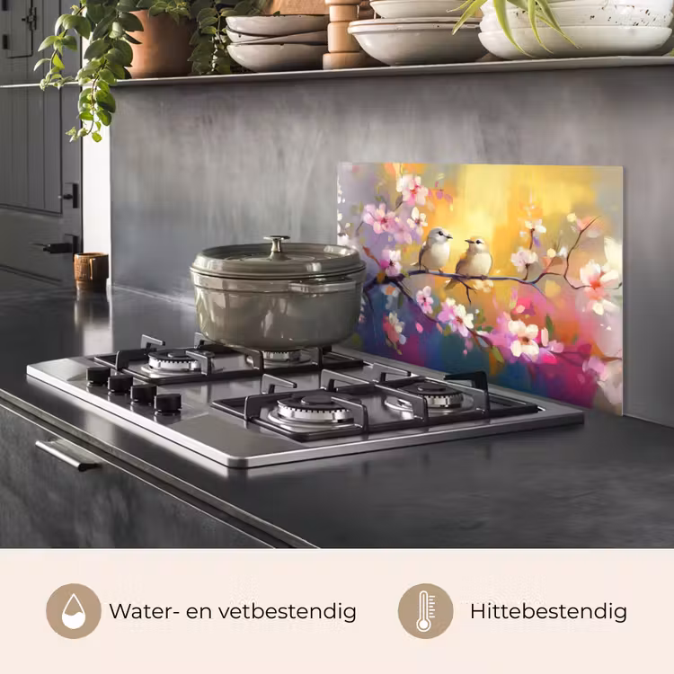 Vogels - Bloemen - Roze keuken achterwand spatscherm klein -usp_NL
